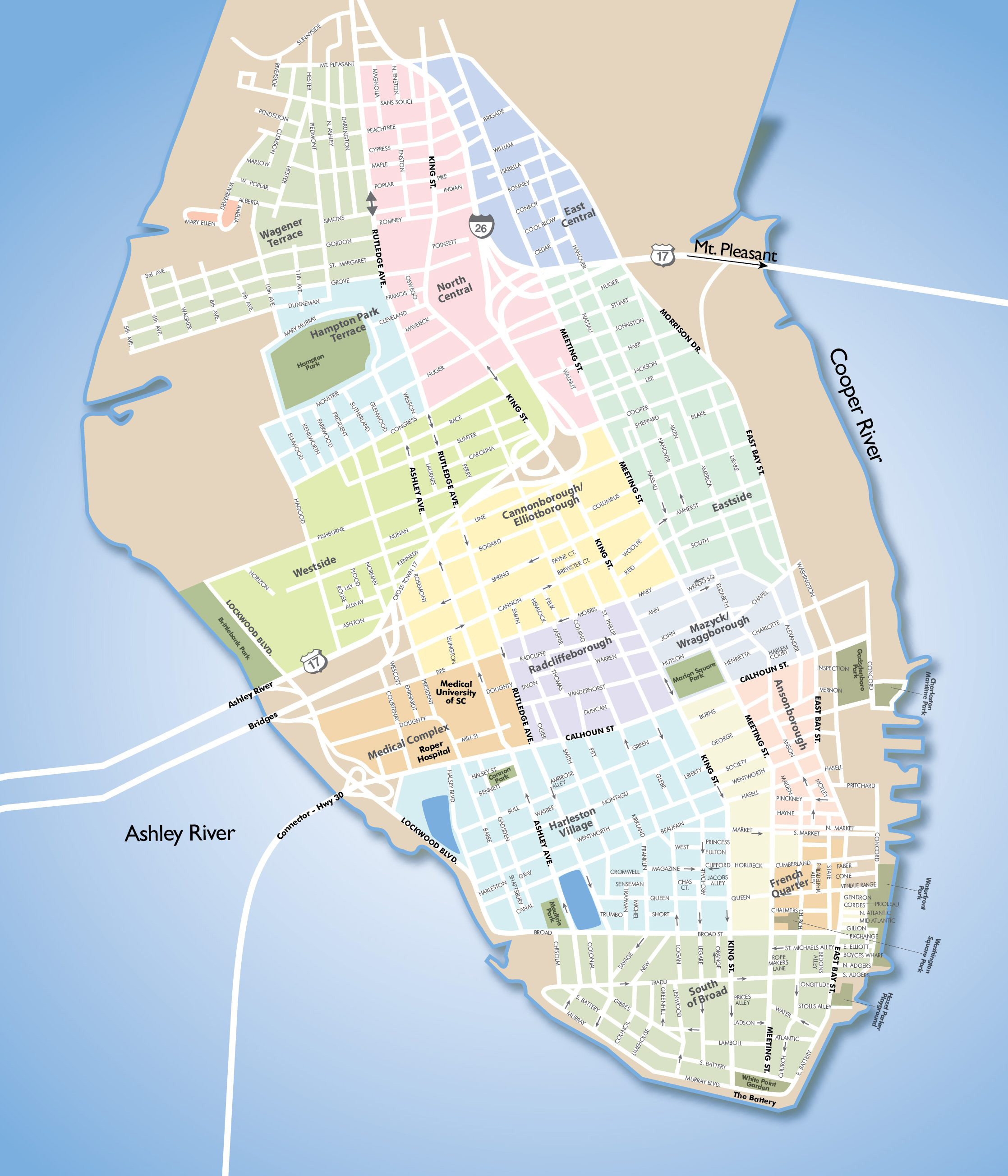 downtown peninsula charleston sc map